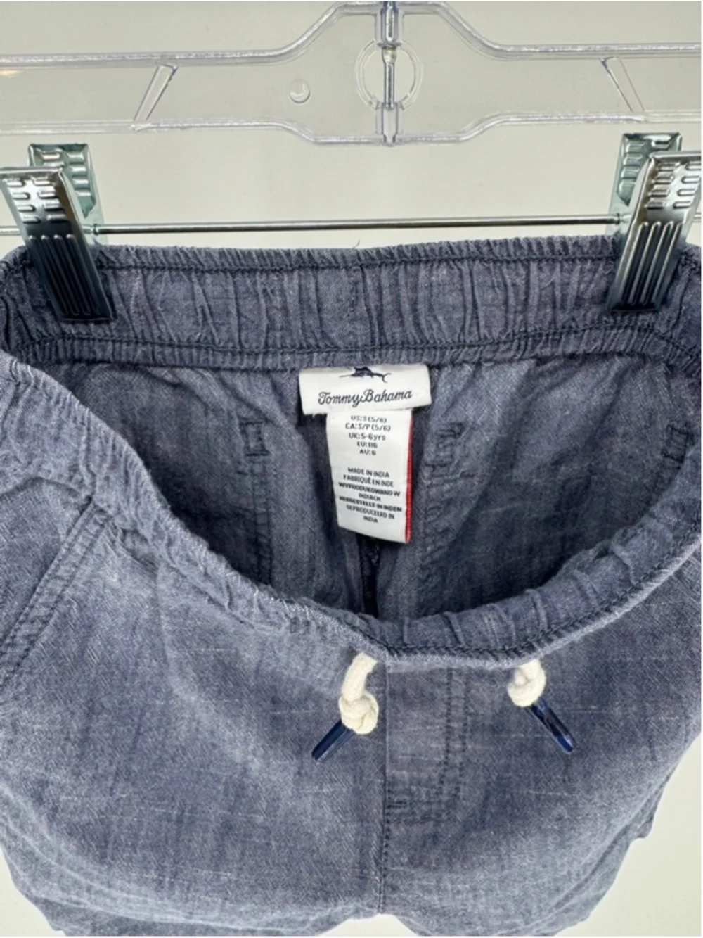 Tommy Bahama Boy's Blue Chambray Pull-On Shorts Size 6 with White Drawstring